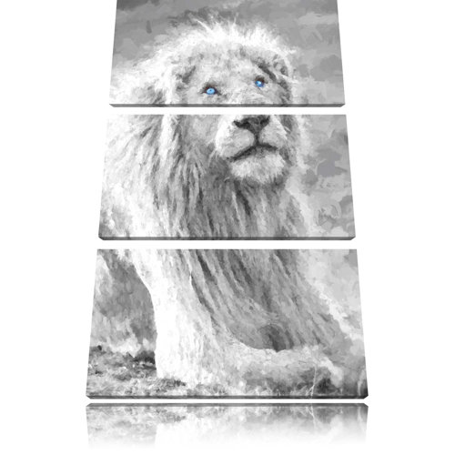 Pixxprint 3-tlg. Leinwandbilder-Set „Anmutiger weißer Löwe“, Kunstdruck